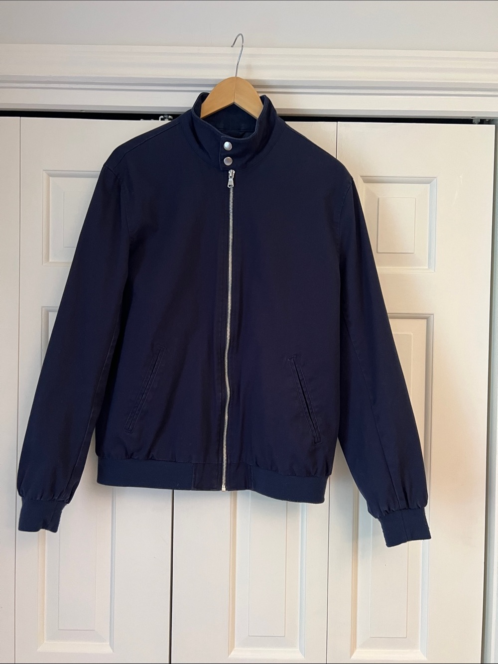 Mens Navy Blue Zip-Front Bomber Jacket
